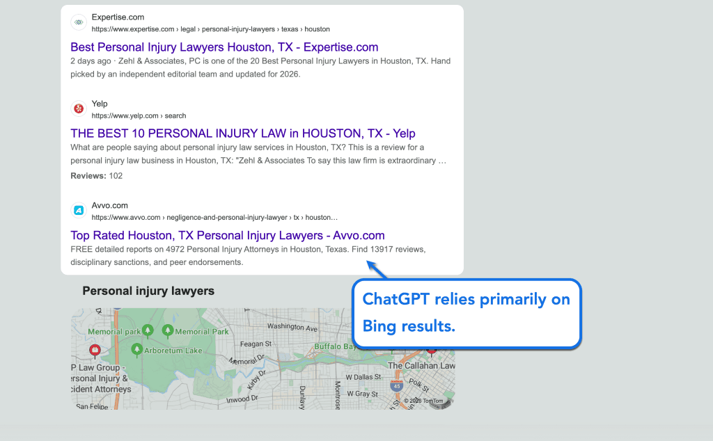 ChatGPT Visibility for Law Firms 3 ChatGPT Relies Primarily On Bing Results