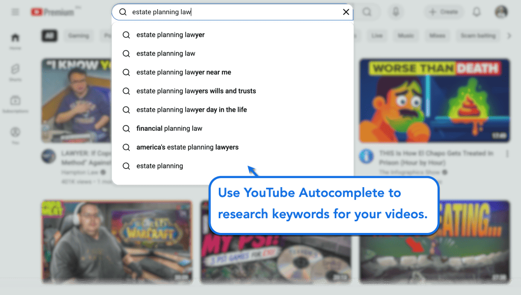YouTube Marketing for Law Firms: The Ultimate Guide (2026) 9 YouTube autocomplete for keyword ideas