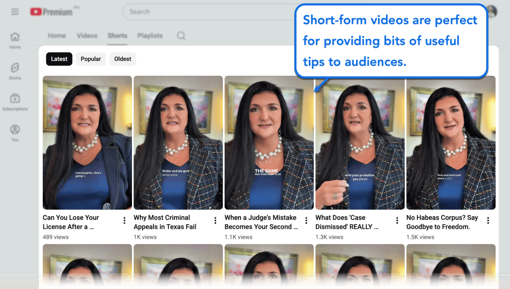 YouTube Marketing for Law Firms: The Ultimate Guide (2026) 4 Short form videos sharing useful tips to audience