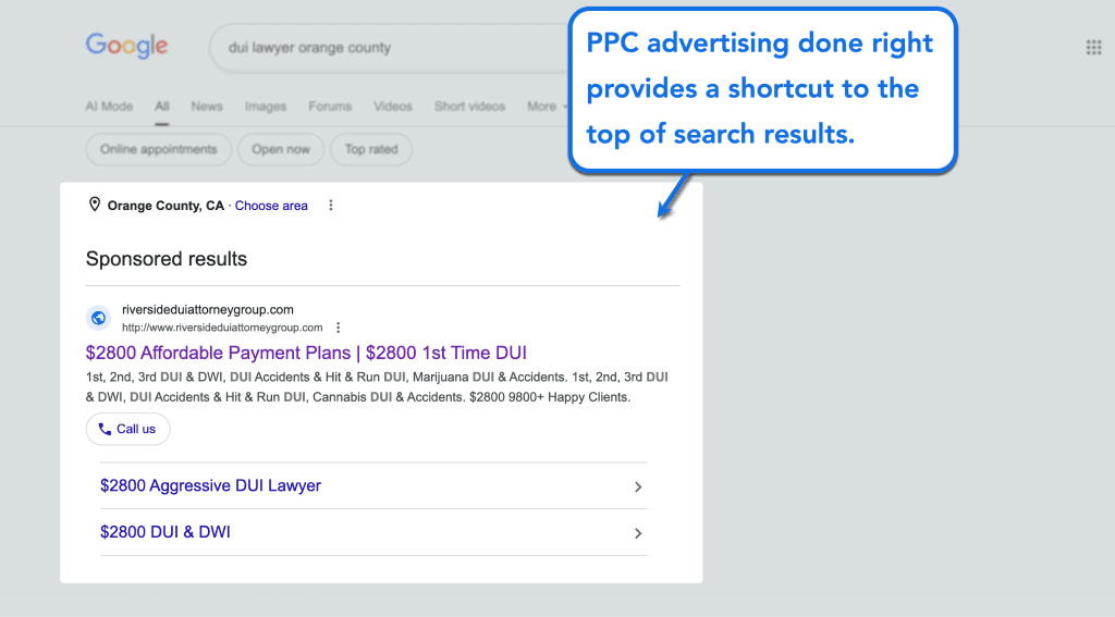 DUI Lawyer SEO: Everything You Need to Know 13 Google Search Ad Example