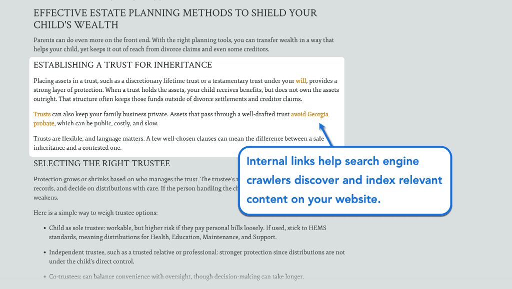 The Ultimate SEO Guide for Estate Planning Lawyers 5 Internal Linking Example