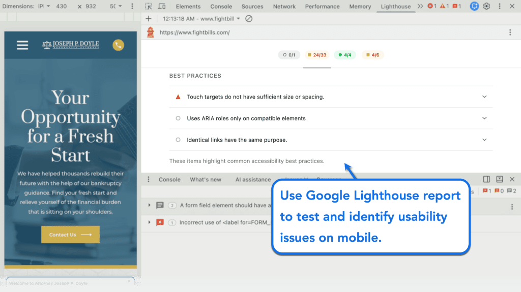 Bankruptcy Lawyer Marketing: SEO, Ads & Local Search 2 Google Lighthouse Report