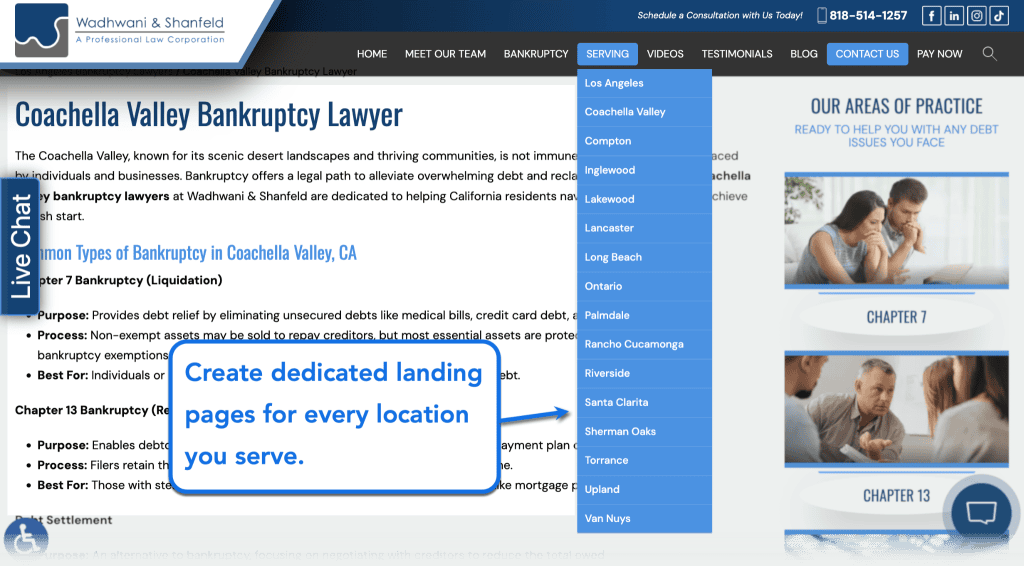 Bankruptcy Lawyer Marketing: SEO, Ads & Local Search 10 Location Specific Practice Area Pages